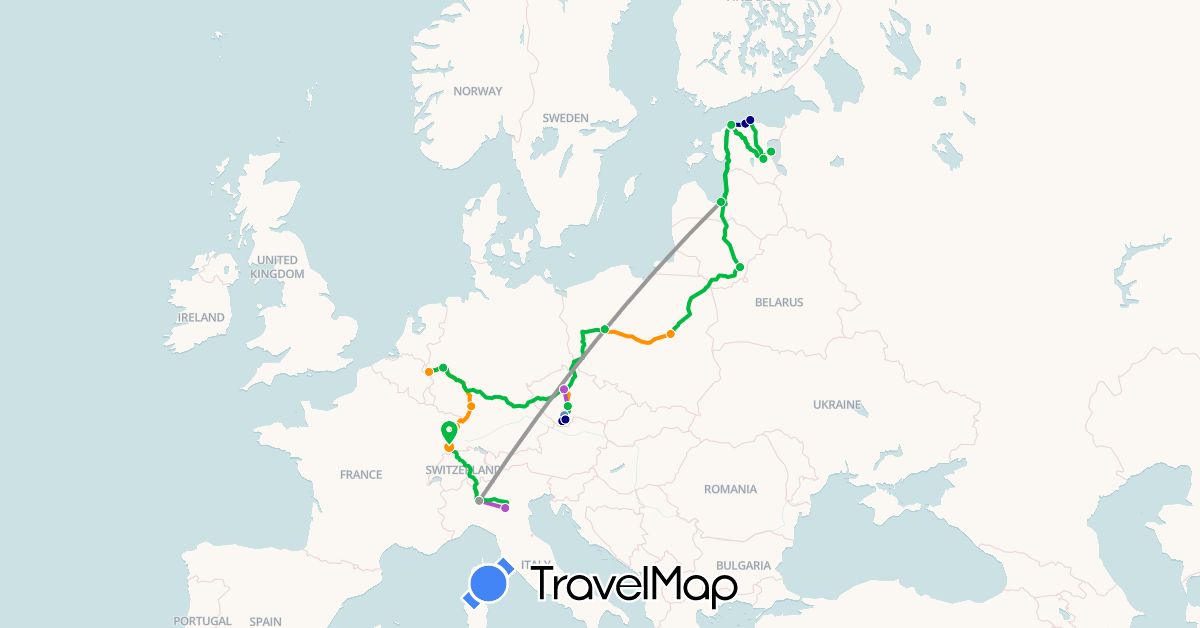 TravelMap itinerary: driving, bus, plane, cycling, train, hitchhiking in Czech Republic, Germany, Estonia, France, Italy, Lithuania, Latvia, Poland (Europe)